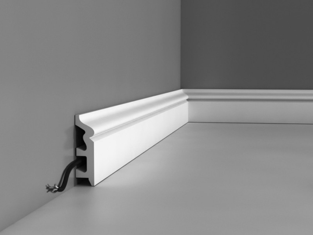 white foam baseboard in room interior