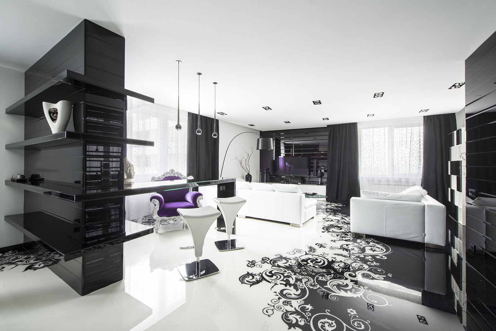 décor de couloir chic en noir et blanc