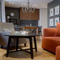 bright terracotta color in the kitchen design photo