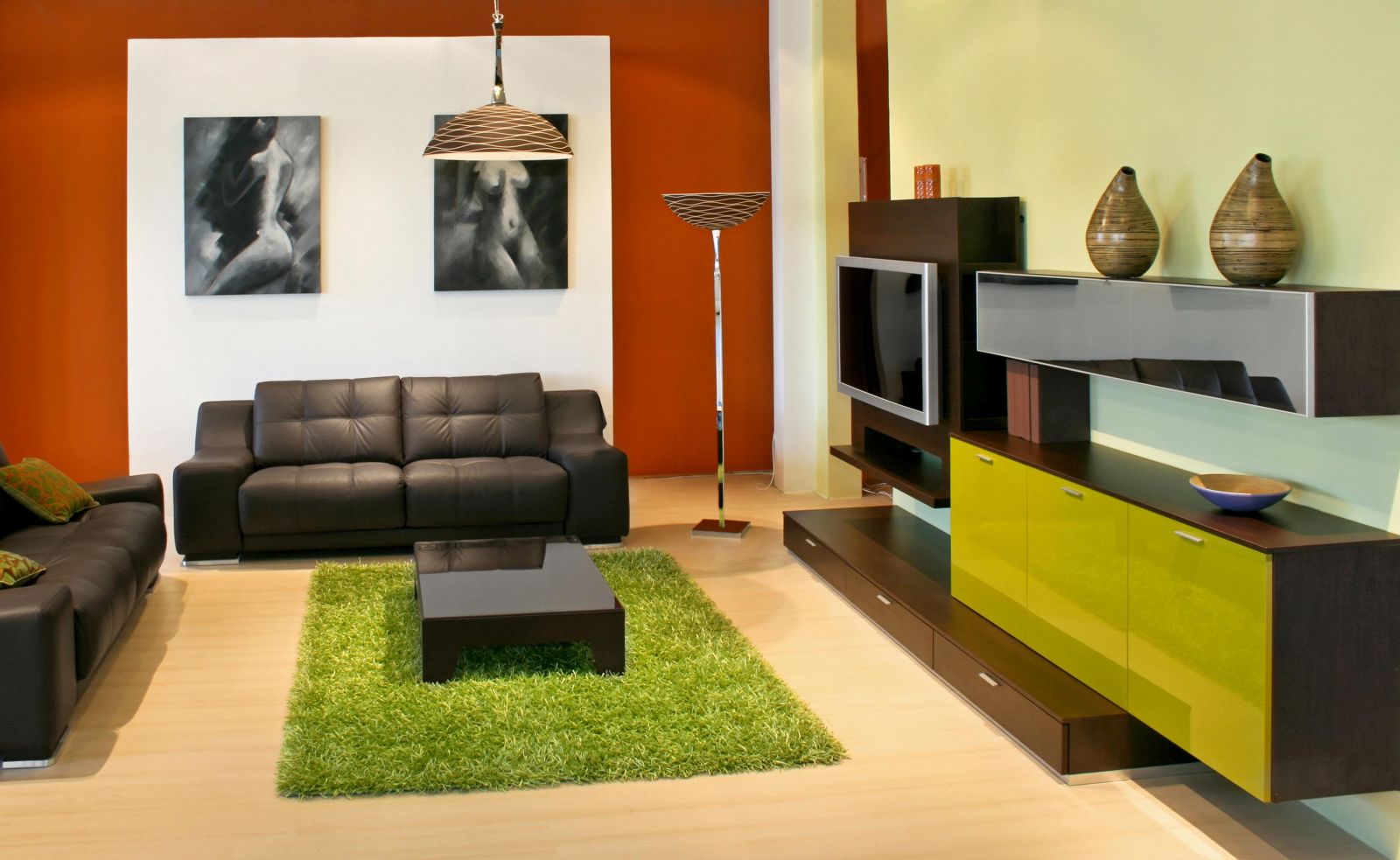 light terracotta color in the living room interior