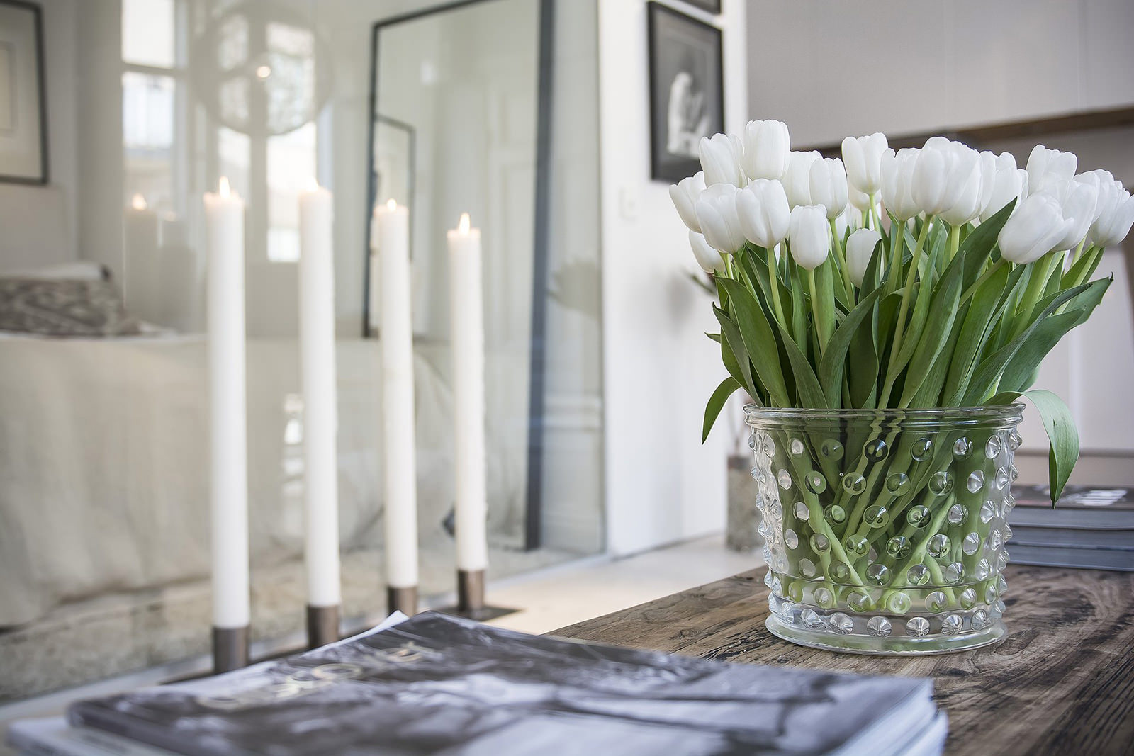 fresh flowers in the interior of the kitchen