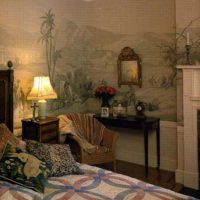 freske u dizajnu spavaće sobe sa slikom pejzažne fotografije