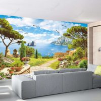 murales all'interno della cucina con una foto di paesaggio