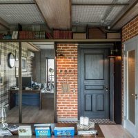 beautiful bedroom interior in loft style photo