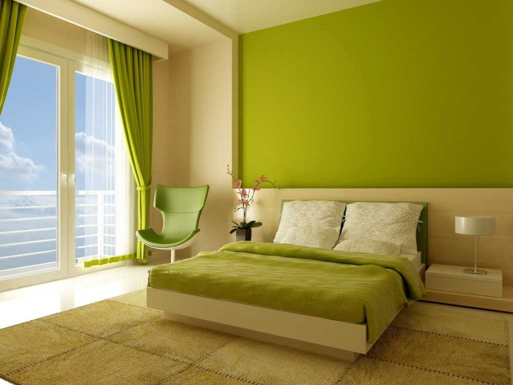 colore pistacchio brillante nello stile della camera da letto