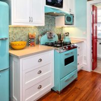 mali hladnjak u stilu kuhinje u fotografiji svijetle boje