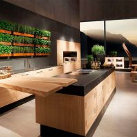 a small refrigerator in the decor of the kitchen in beige color picture