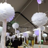 pink paper flowers in the design of the festive hall picture