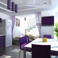 menggabungkan lilac di dalam gambar dalaman dapur