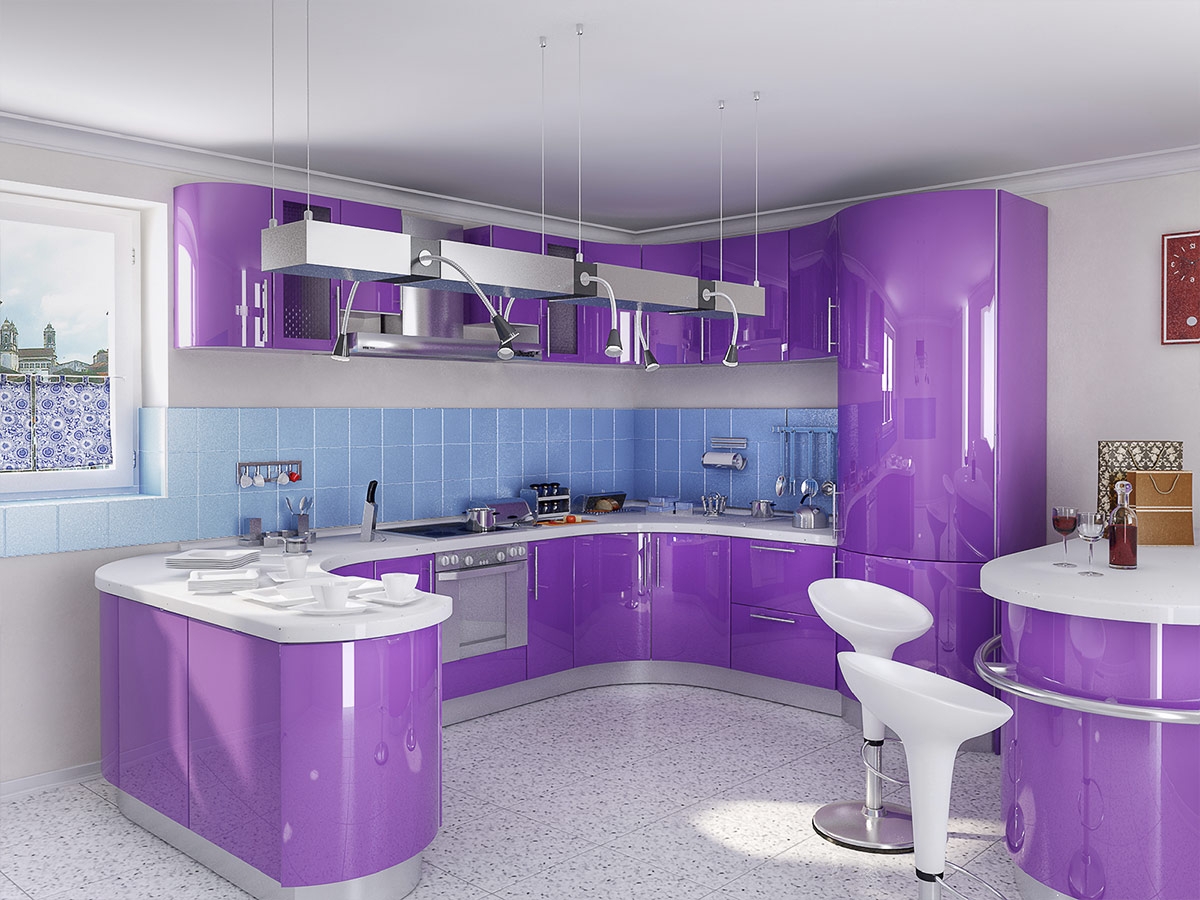 beautiful kitchen design in purple