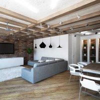 világos loft stílusú apartman dekorációval