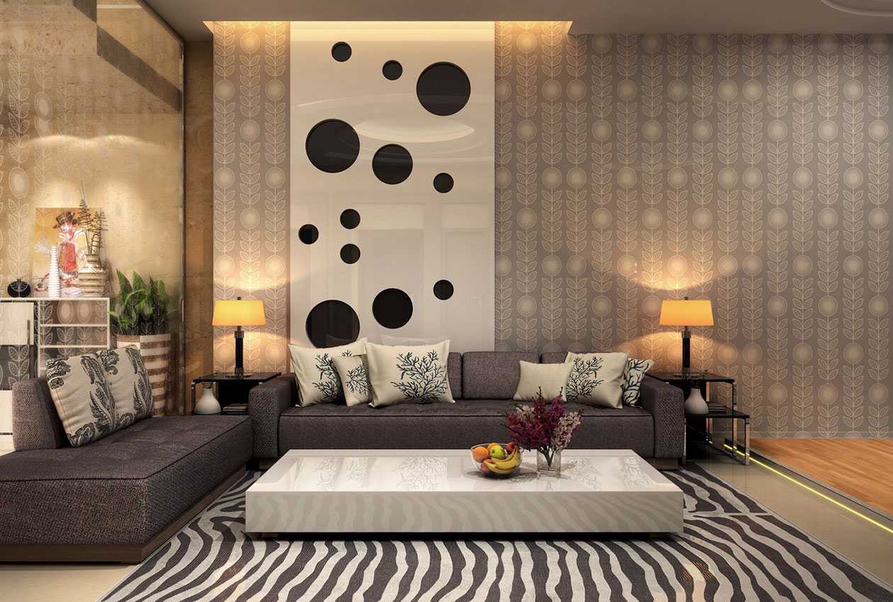 a combination of bright wallpaper in the decor of the living room