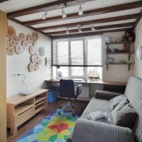 light living room interior with wood sawn picture