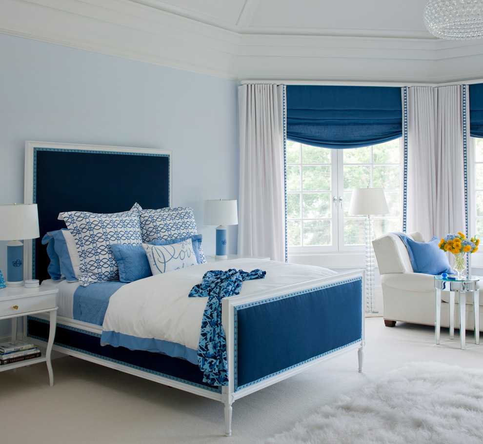 bright bedroom decor in blue