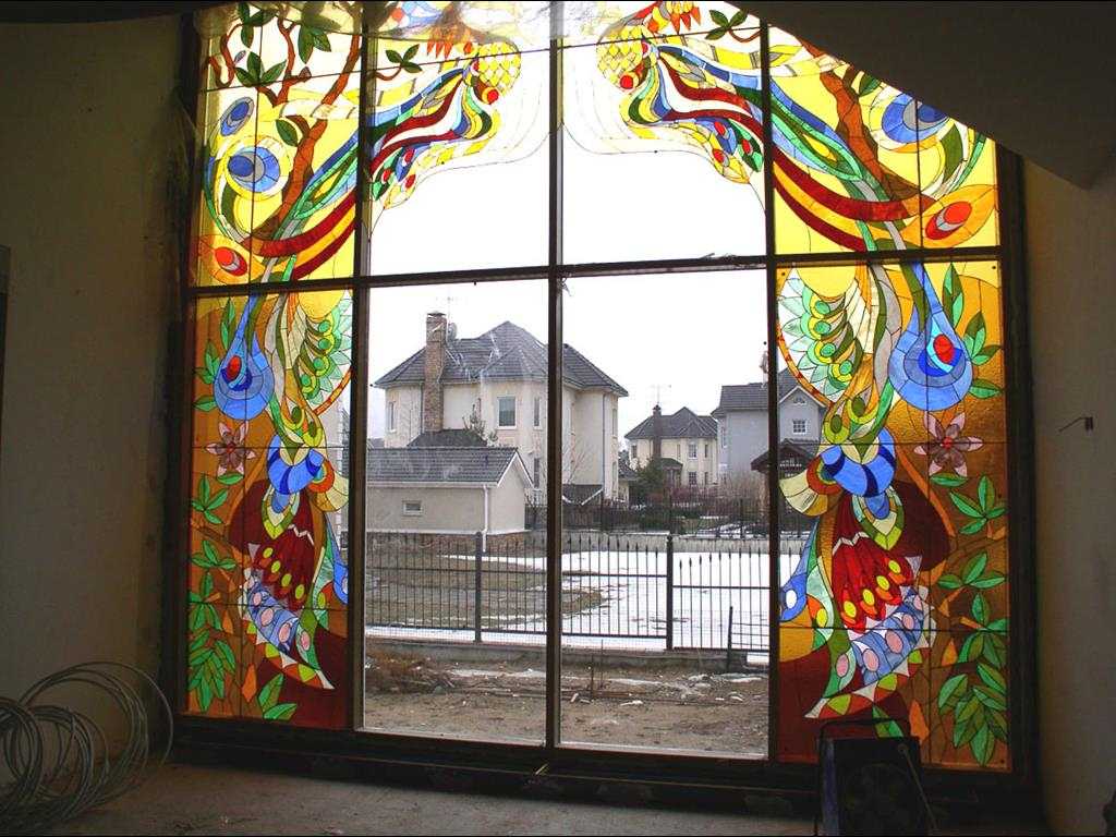 mosaic stained glass window in the interior of the bedroom