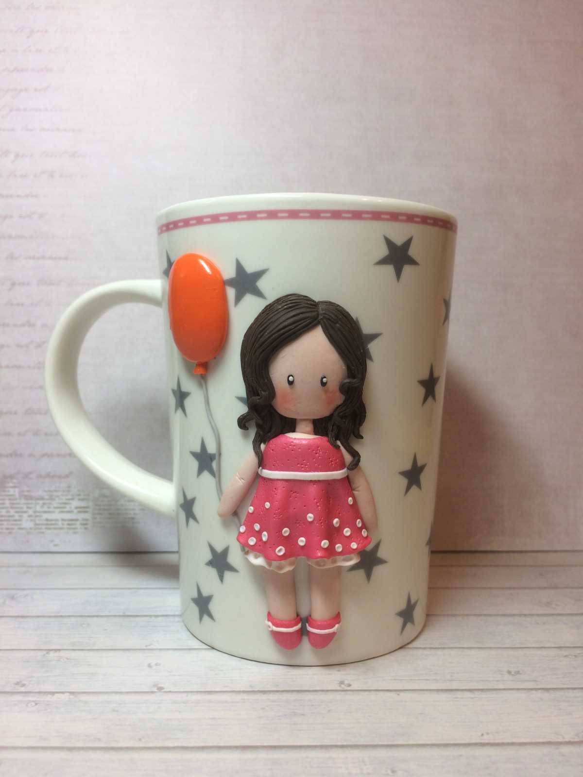 beautiful decoration of the mug with polymer clay animals at home