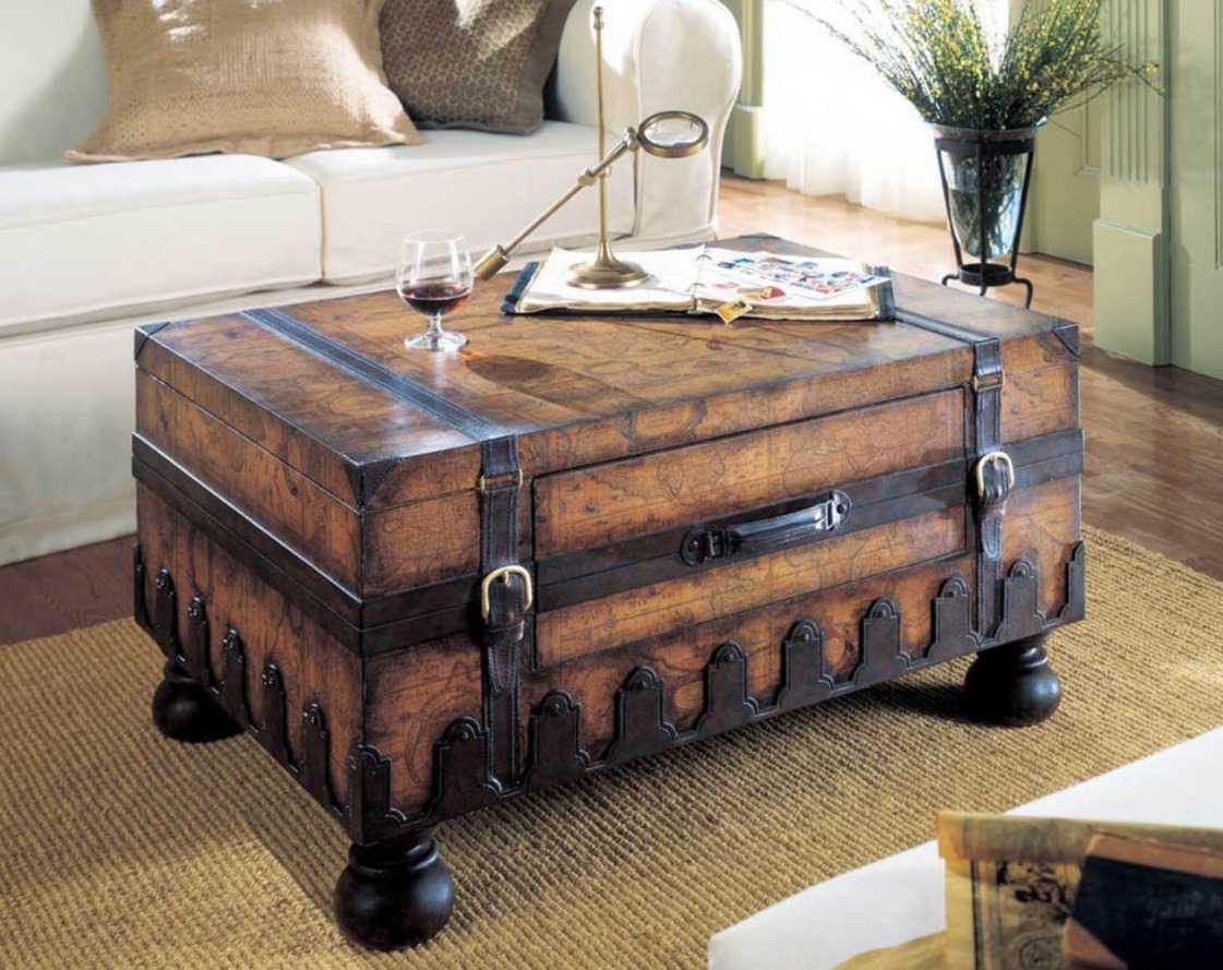 bright decor of the living room with old suitcases