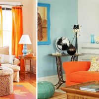 kombinacija tamno narančaste boje u dekoru spavaće sobe s drugim bojama fotografije
