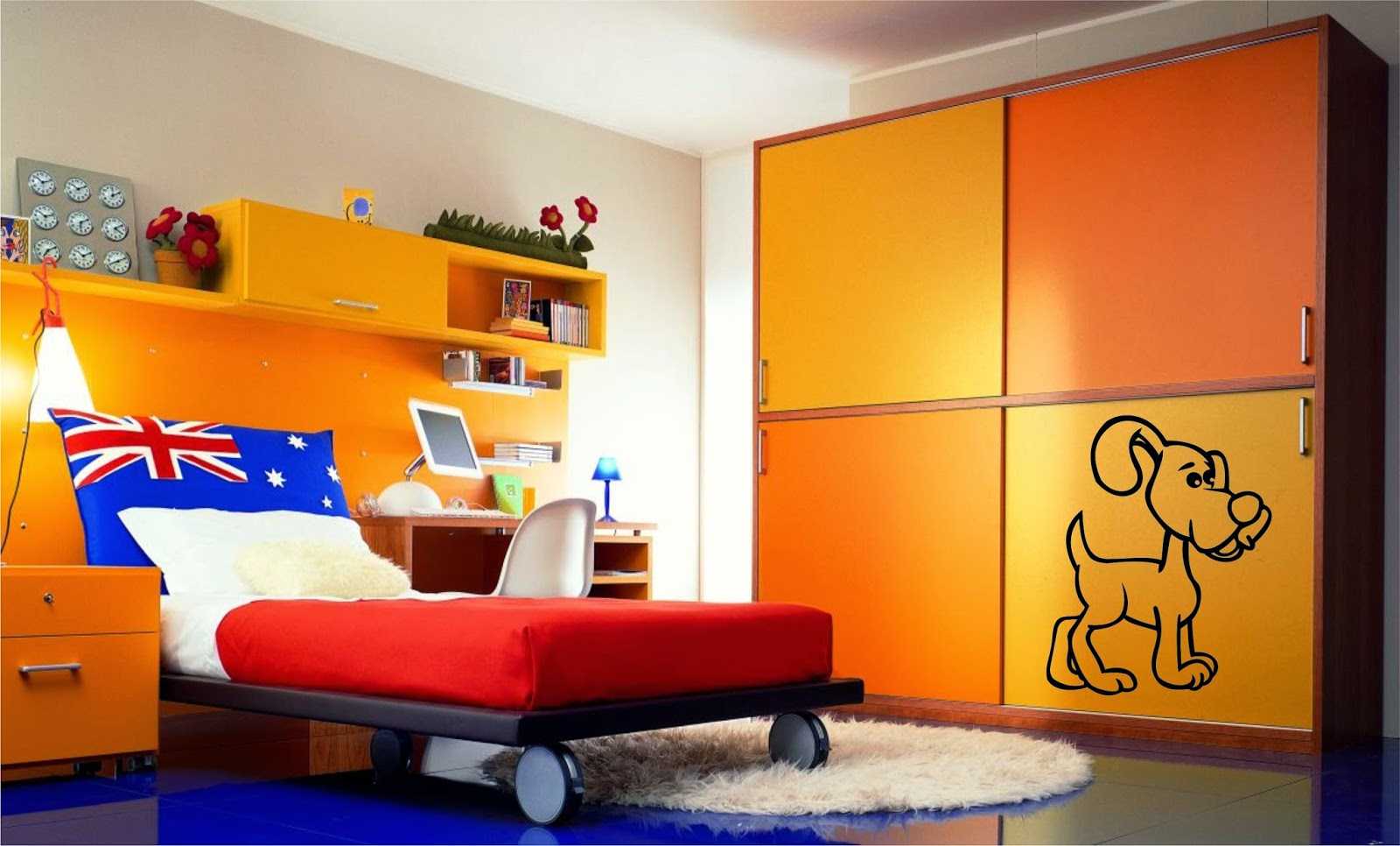 kombinacija svijetle narančaste u stilu stana s drugim bojama