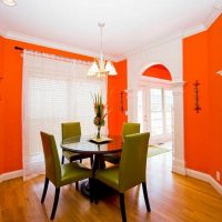 kombinacija svijetlo narančaste boje u dekoru kuhinje s fotografijom drugih boja