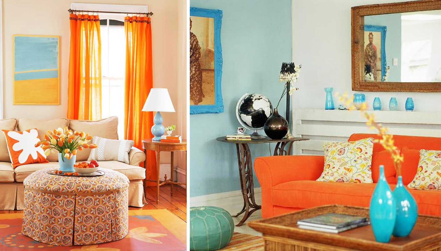kombinacija svijetle narančaste u stilu stana s drugim bojama