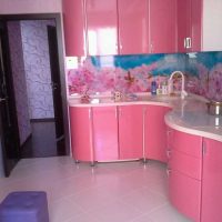 combination of light pink in the design of the kitchen with other colors picture