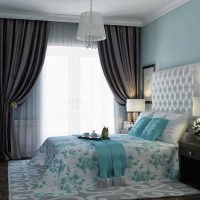 a combination of light colors in the design of the bedroom photo