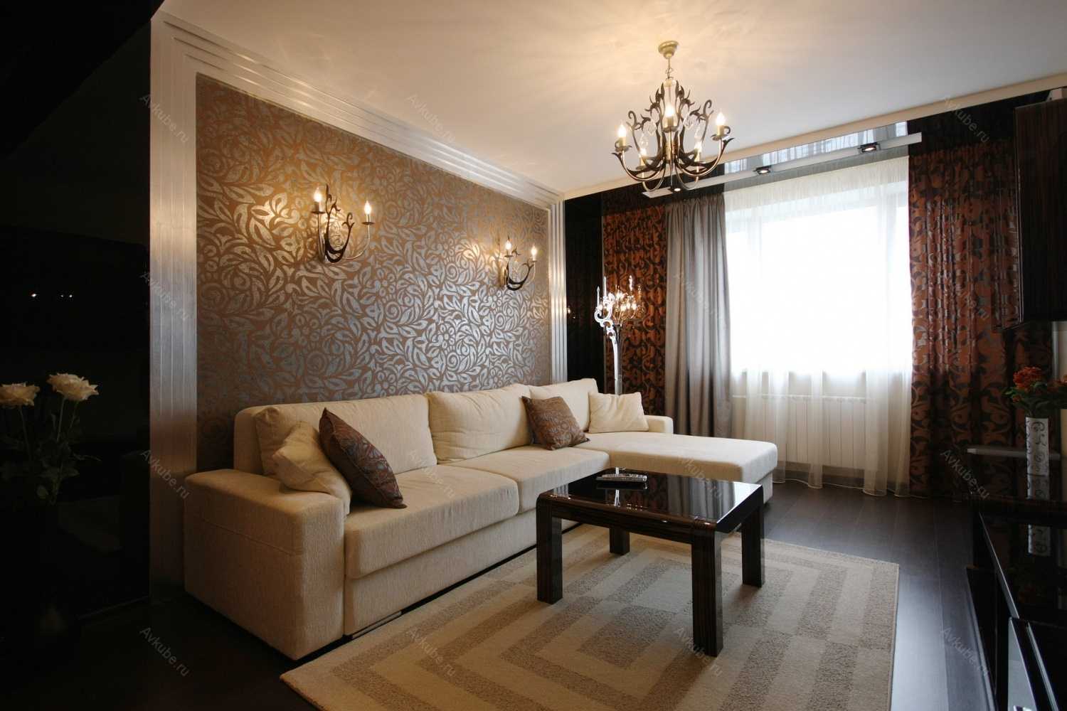 a combination of beautiful wallpaper in the design of the living room