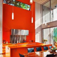 kombinacija svijetle narančaste boje u unutrašnjosti kuhinje s drugim bojama fotografije
