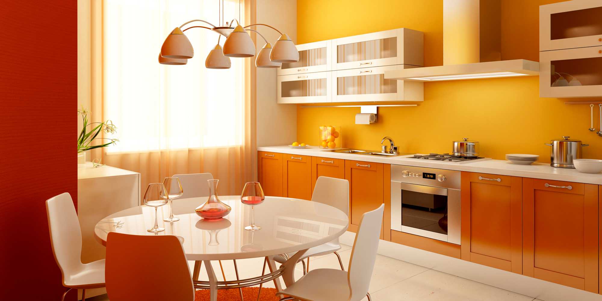 kombinacija svijetle narančaste u stilu spavaće sobe s drugim bojama
