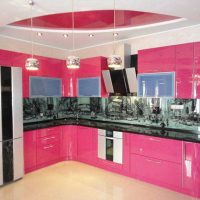 a combination of dark pink in the design of the kitchen with other colors picture