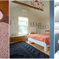 crocheted pillows in the decor of the living room photo