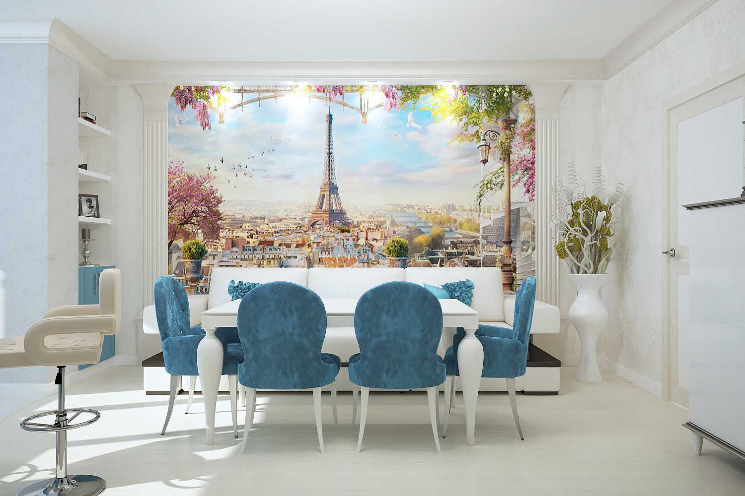 lijep dizajn dnevne sobe u plavoj boji