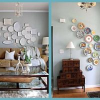 the idea of ​​a beautiful apartment interior with decorative plates on the wall photo