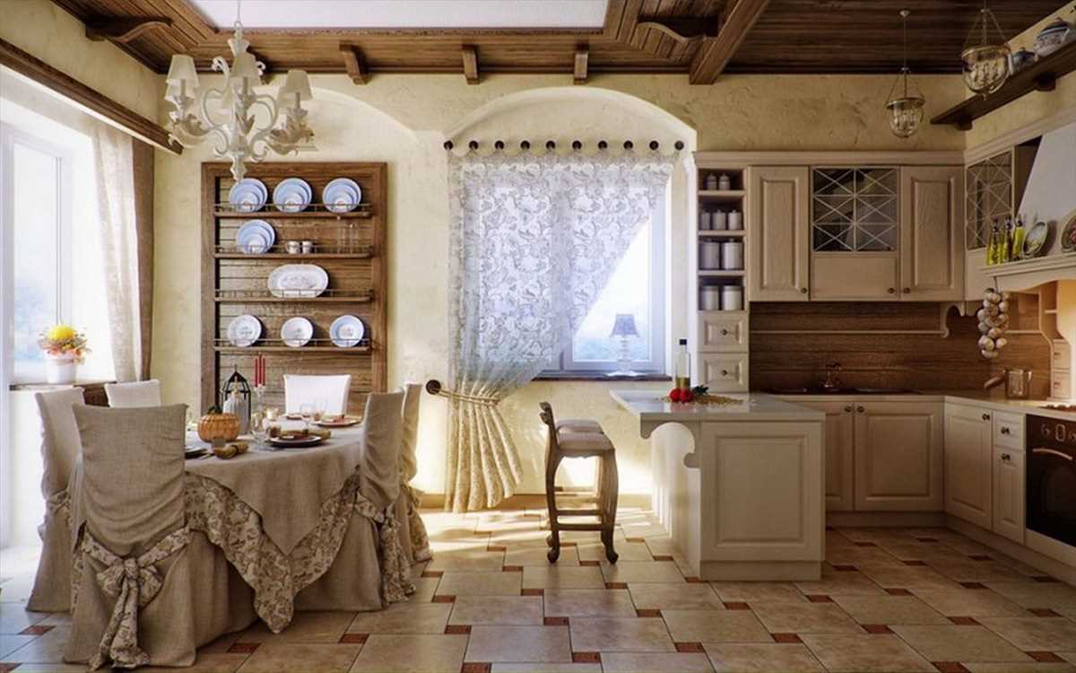 variante d'un bel intérieur de cuisine de style rustique