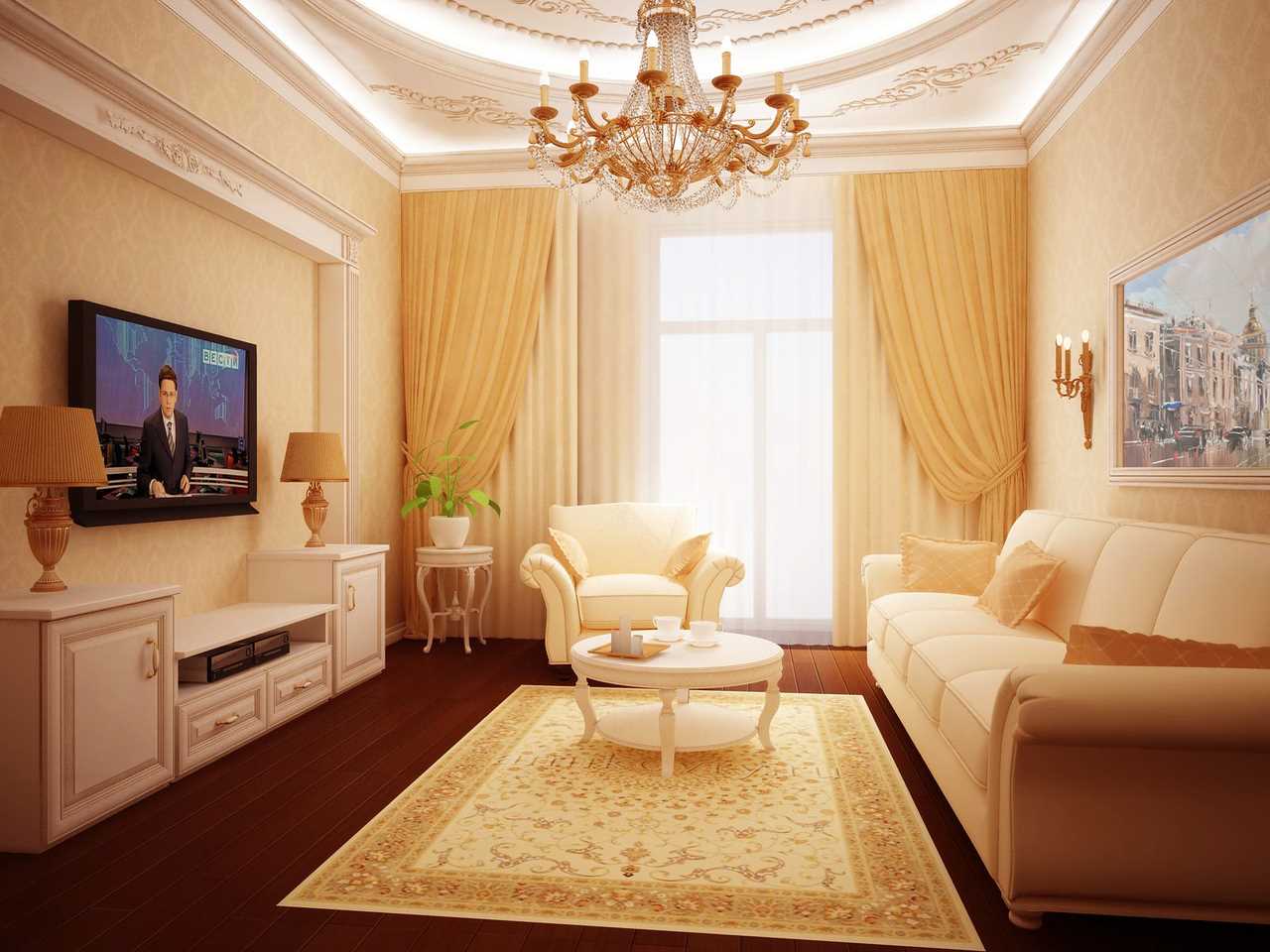 variant of the functional design of the living room 17 square meters