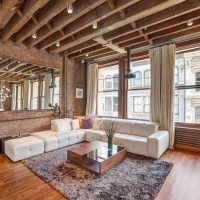 variant of the bright bedroom interior with decorative beams picture