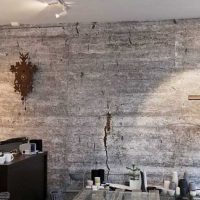 l'idea di insolito intonaco decorativo all'interno dell'appartamento per un'immagine concreta