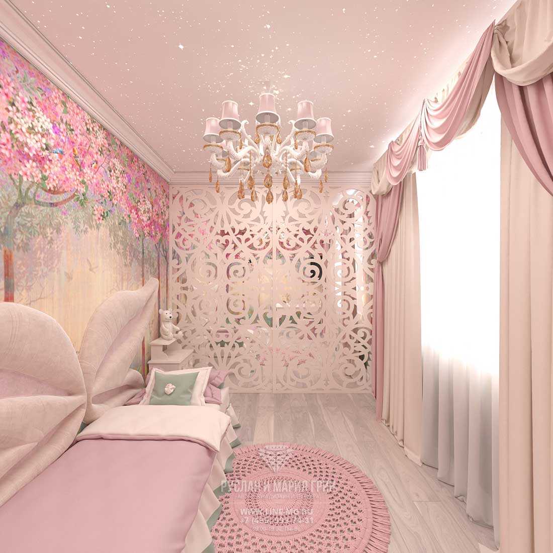 variante du design lumineux de la chambre pour la fille