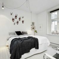 idea of ​​unusual design of a bedroom in white color photo