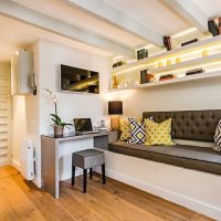 version of the beautiful interior of the apartment in bright colors in a modern style photo