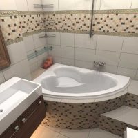 variant of the unusual interior of the bathroom with a corner bathtub photo