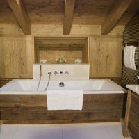 versione di un bellissimo design di un bagno in una foto di casa in legno