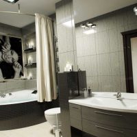 idea of ​​a beautiful bathroom design with corner bathtub photo