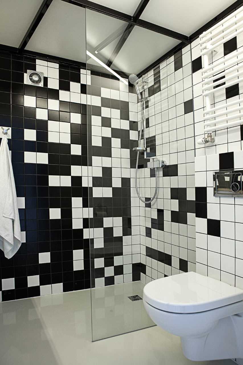 l'idea di uno stile insolito del bagno in bianco e nero