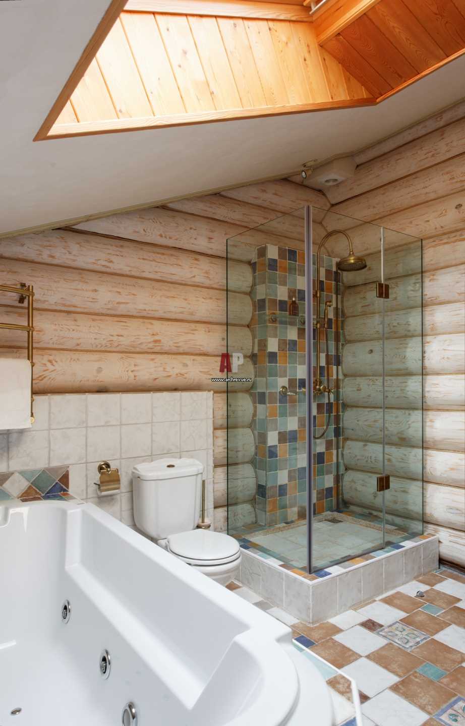 idea di uno stile insolito di un bagno in una casa di legno