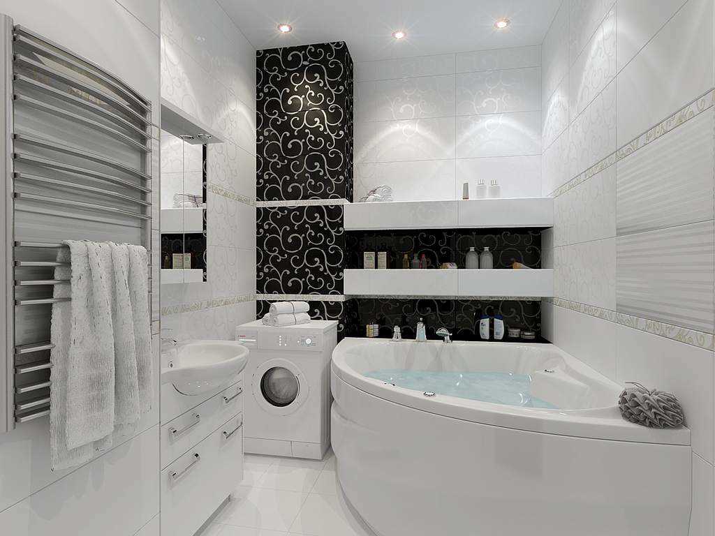 variant of the bright style of the bathroom in black and white