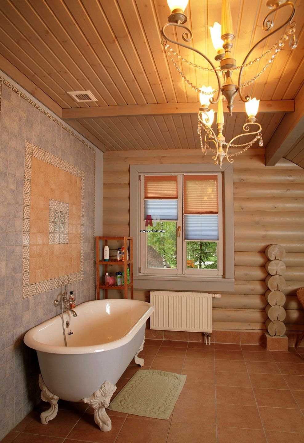 ideja lijepog stila kupaonice u drvenoj kući