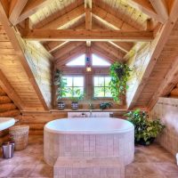 idea of ​​a modern style of a bathroom in a wooden house picture