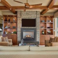 version of the beautiful interior of the living room with fireplace photo